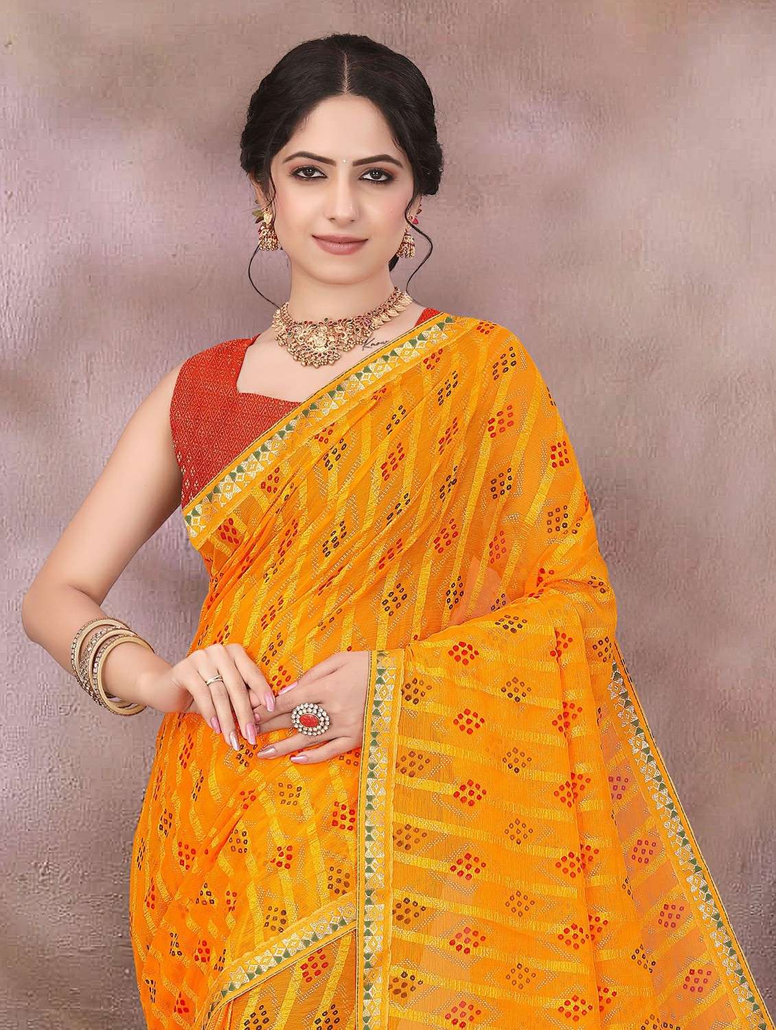 women bandhani printed saree with blouse - 22243599 -  Standard Image - 2