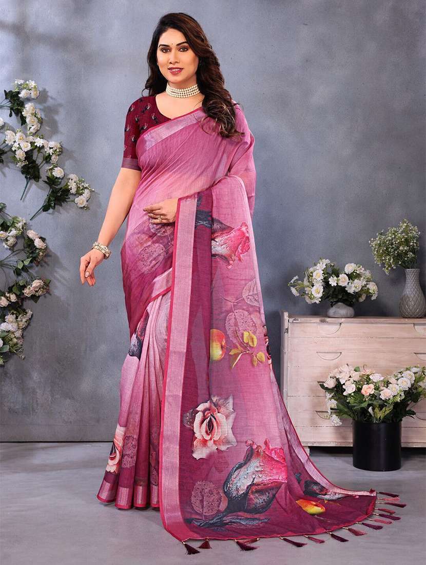 women printed casual wear saree with blouse