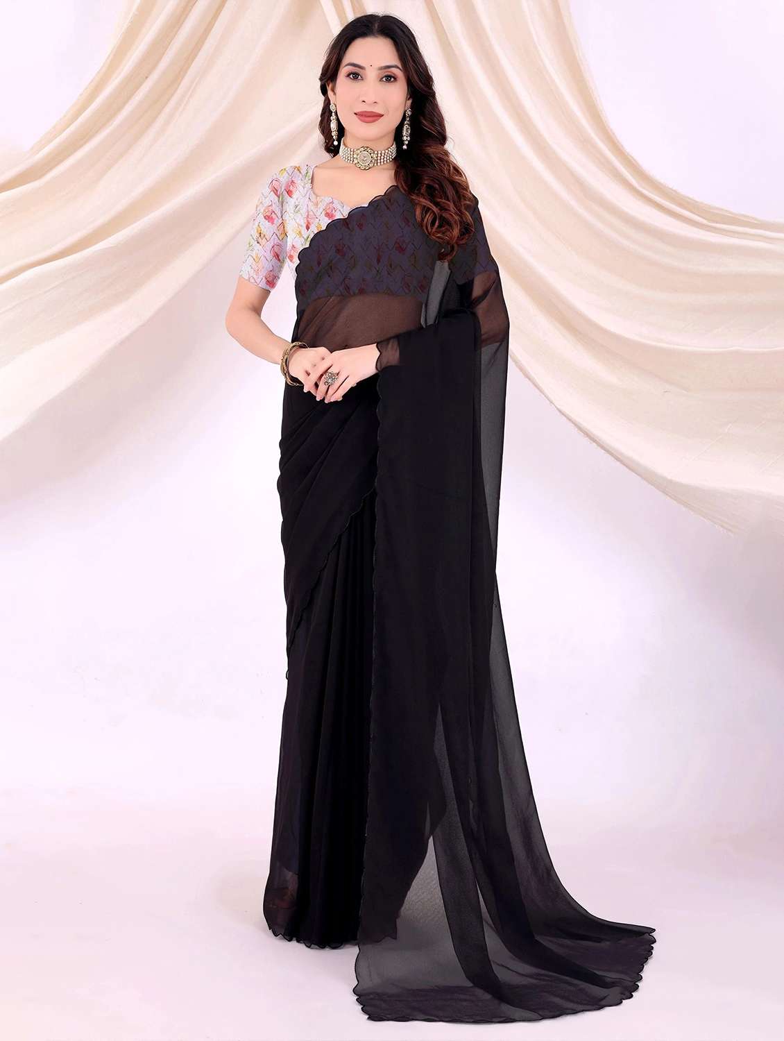 women solid plain saree with blouse