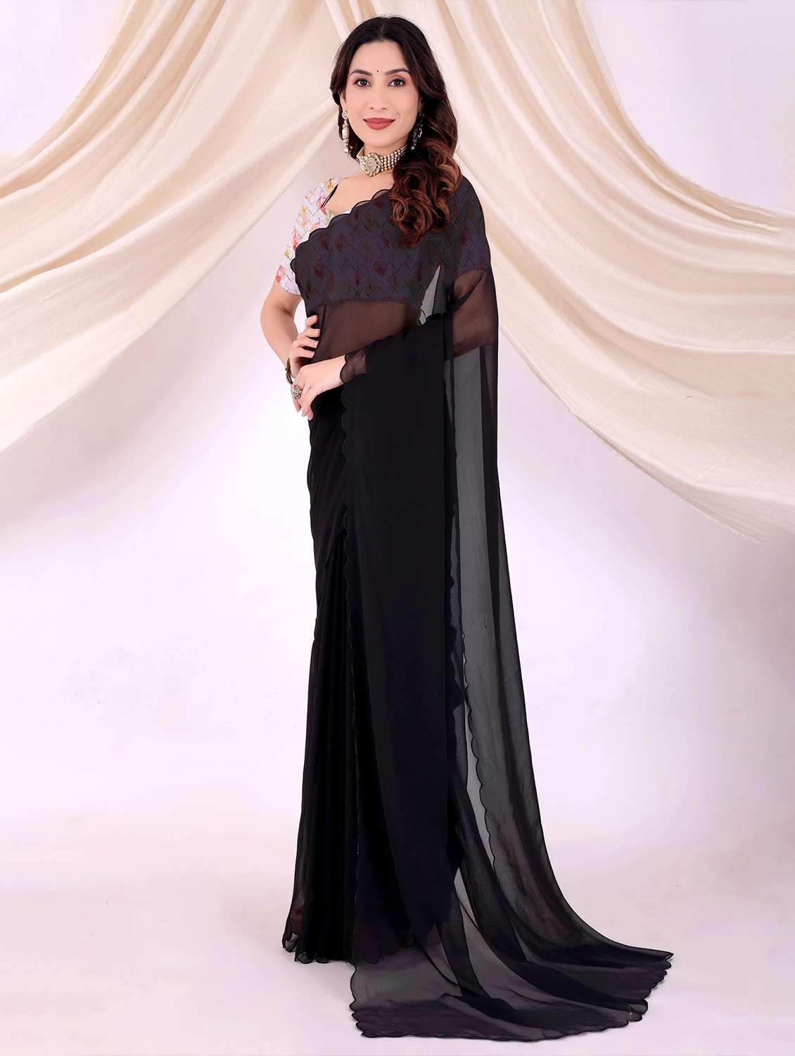 women solid plain saree with blouse - 22243622 -  Standard Image - 2