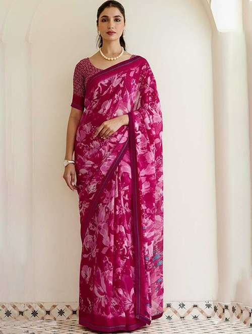 women floral printed saree with blouse - 22243660 -  Standard Image - 0