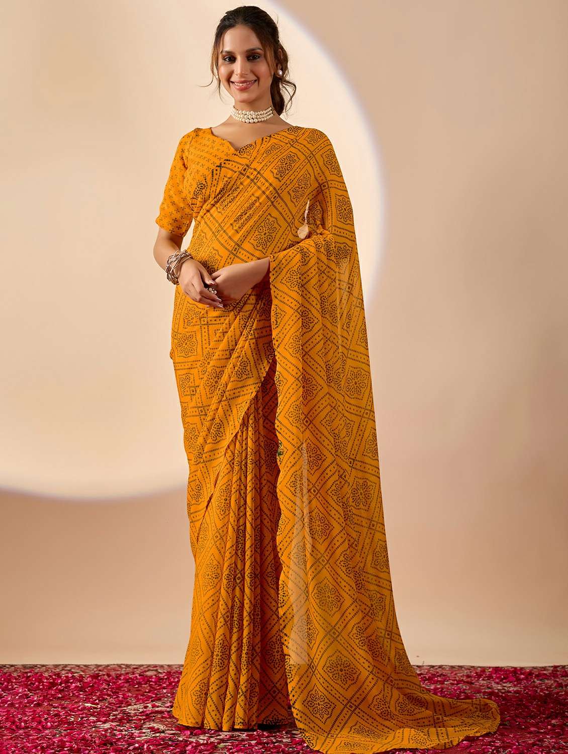 women bandhani ready to wear saree with blouse
