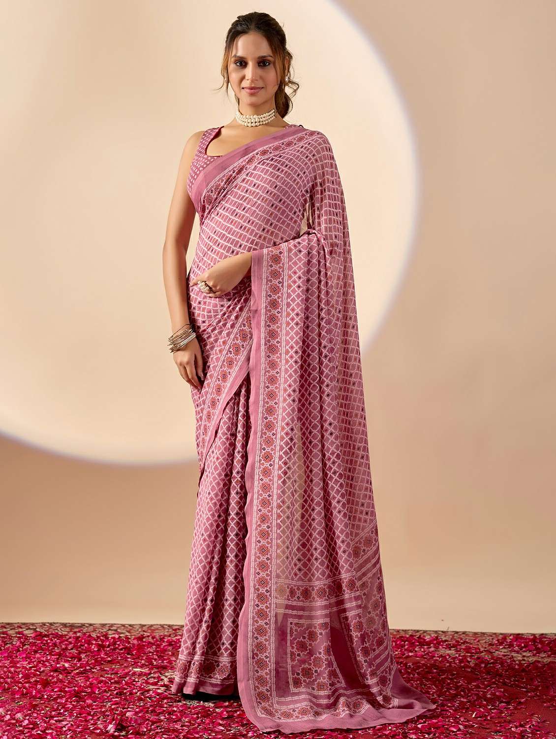 women printed ready to wear saree with blouse