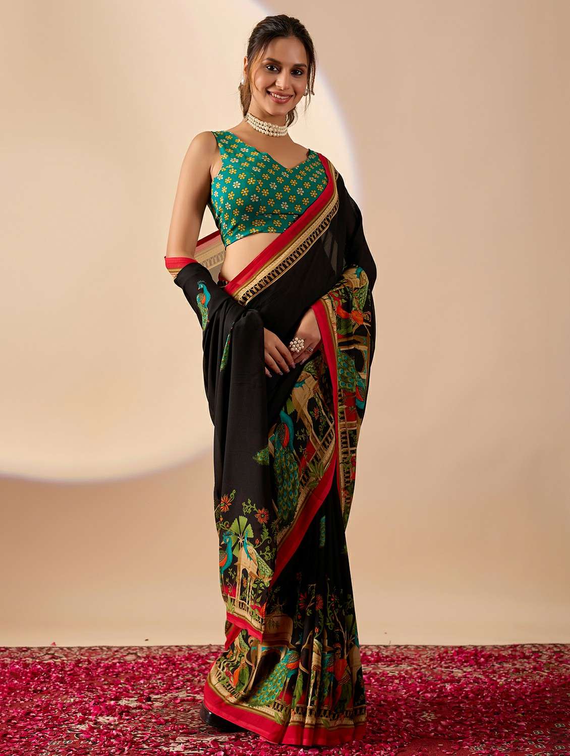 women printed ready to wear saree with blouse - 22244002 -  Standard Image - 2