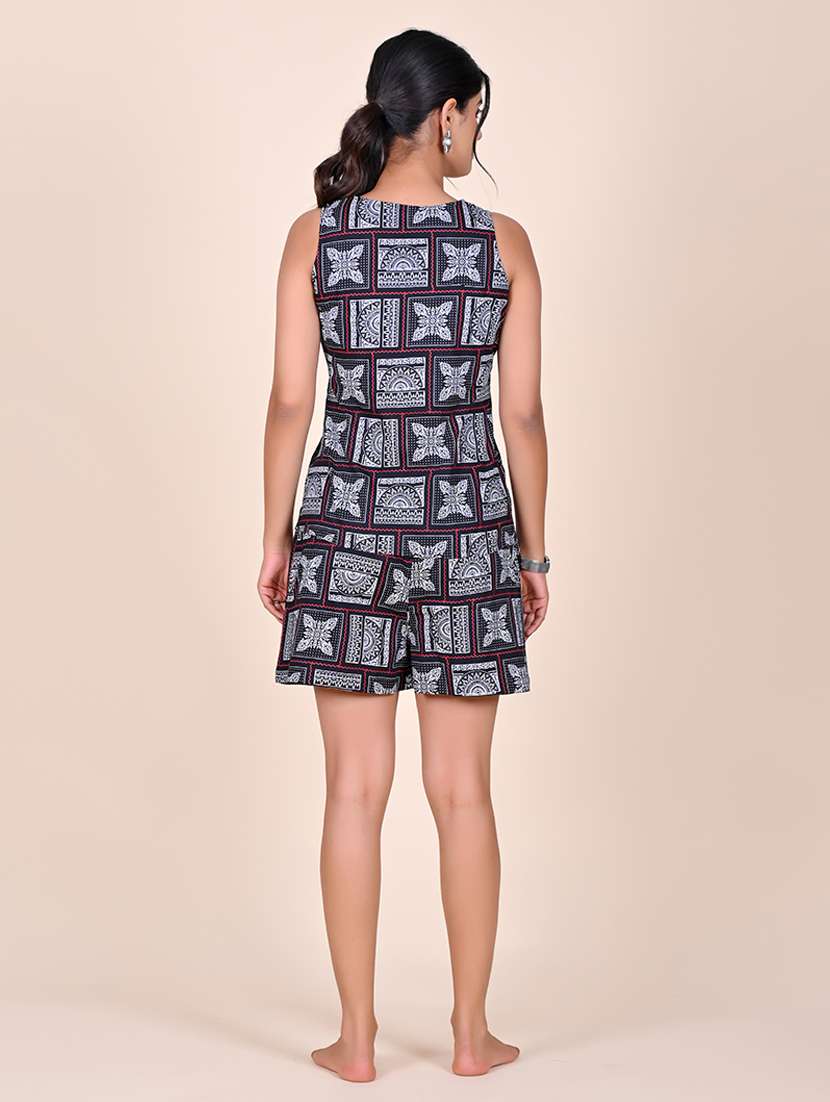 women printed sleeveless nightwear short set - 22244012 -  Standard Image - 2