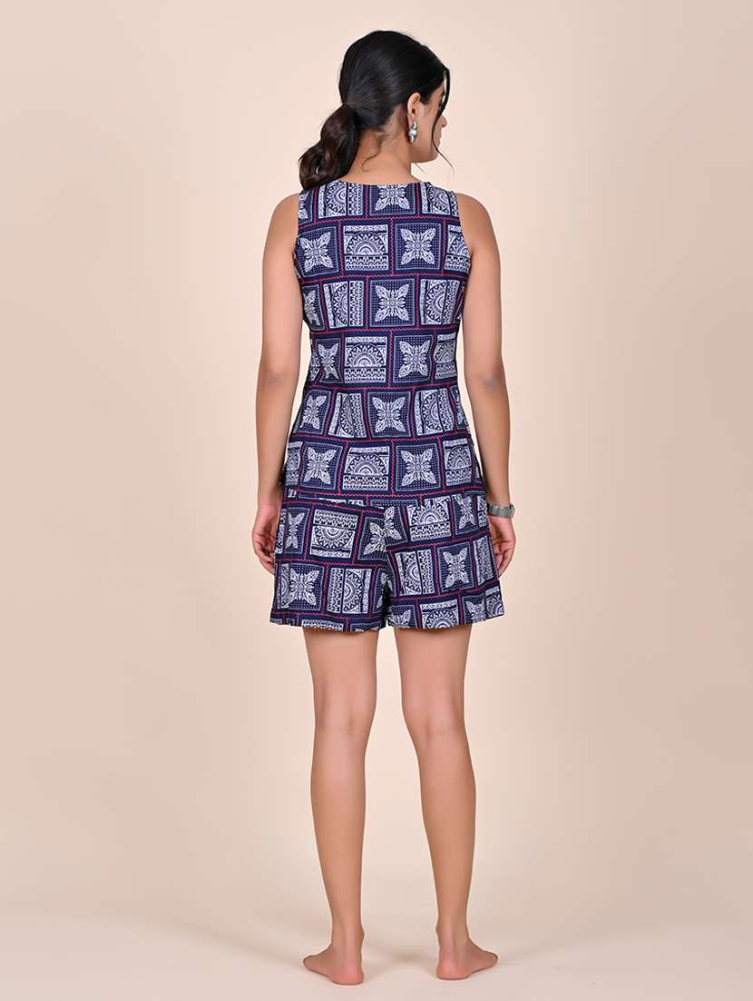 women printed sleeveless nightwear short set - 22244013 -  Standard Image - 2