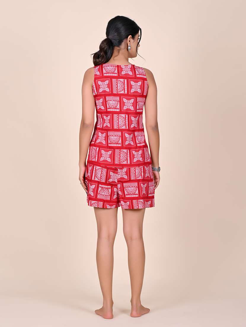 women printed sleeveless nightwear short set - 22244014 -  Standard Image - 2
