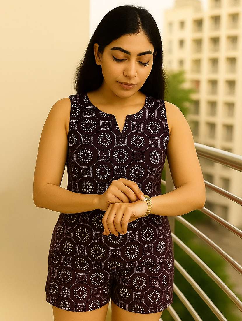 women printed sleeveless nightwear short set - 22244018 -  Standard Image - 2