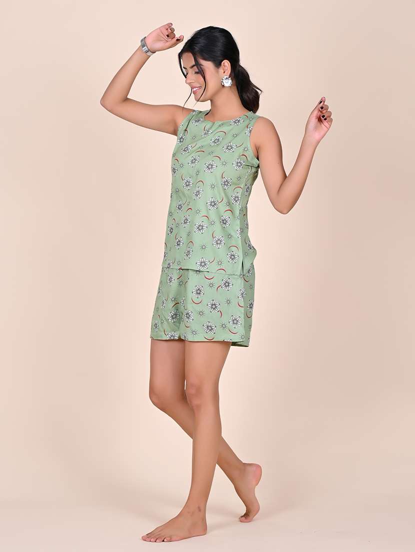 women printed sleeveless nightwear short set - 22244025 -  Standard Image - 2