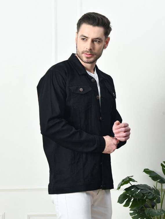 men solid long sleeve denim jacket