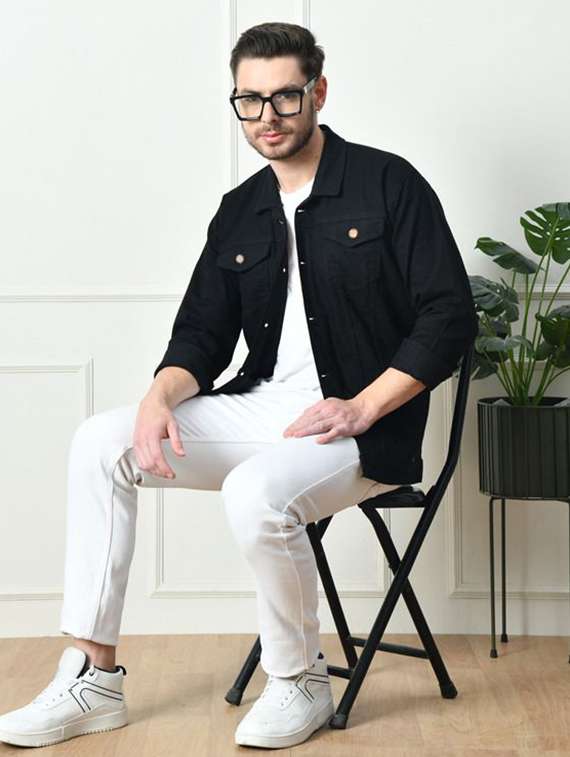 men solid long sleeve denim jacket - 22244040 -  Standard Image - 2