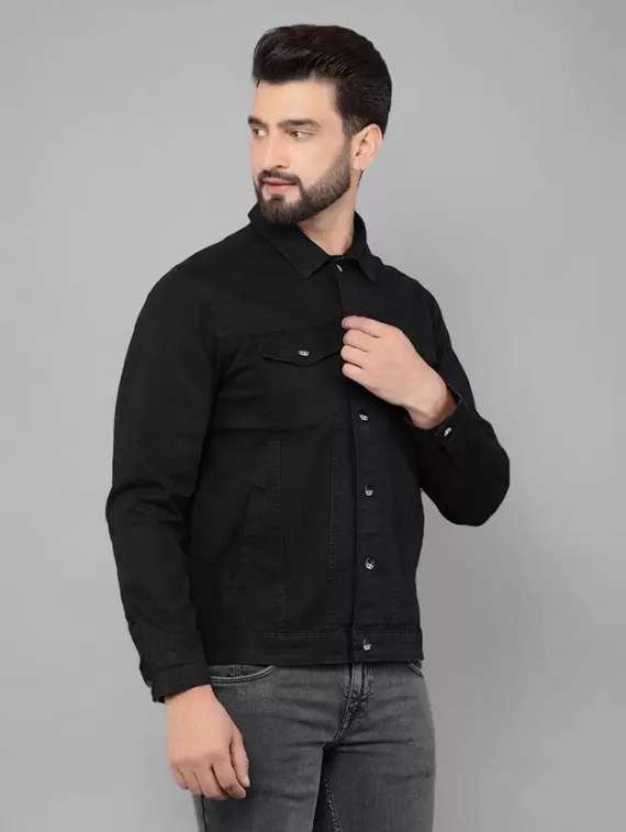 men solid long sleeve denim jacket