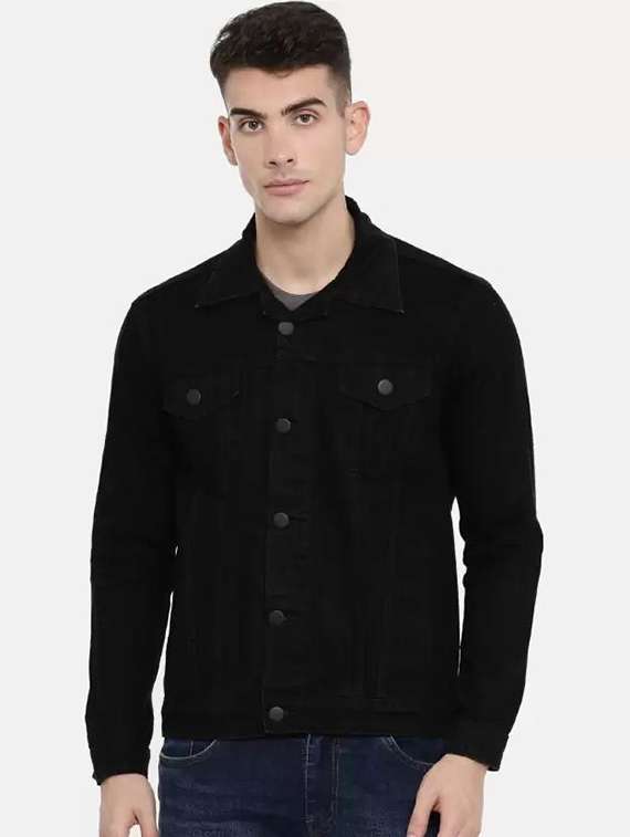 men solid long sleeve denim jacket
