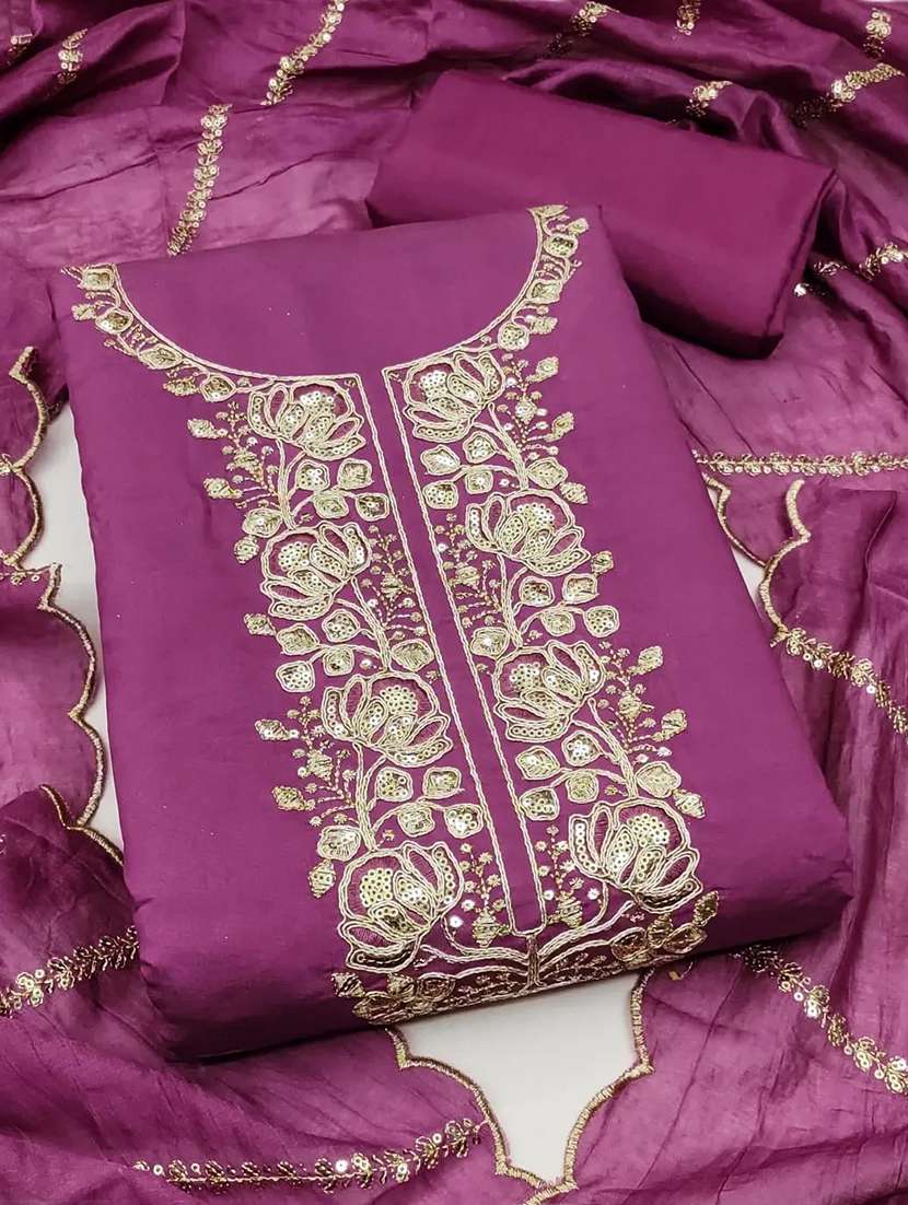 women solid with work unstitched suit set