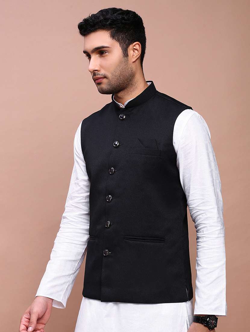 men solid mandarin neck regular fit nehru jacket - 22244199 -  Standard Image - 2