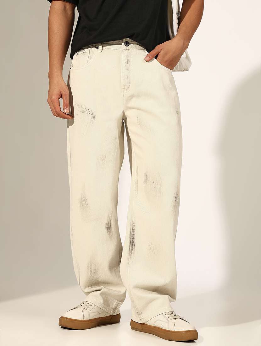 men printed mid rise baggy jean