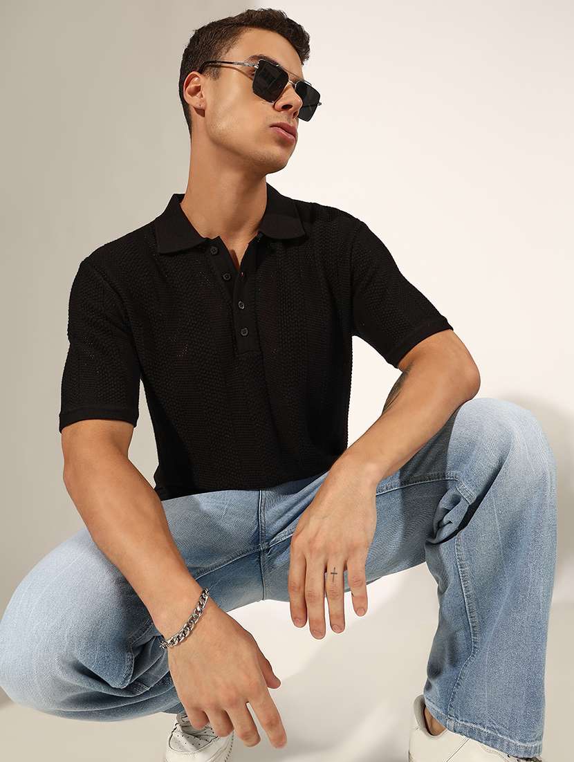 men solid short sleeve polo t-shirt