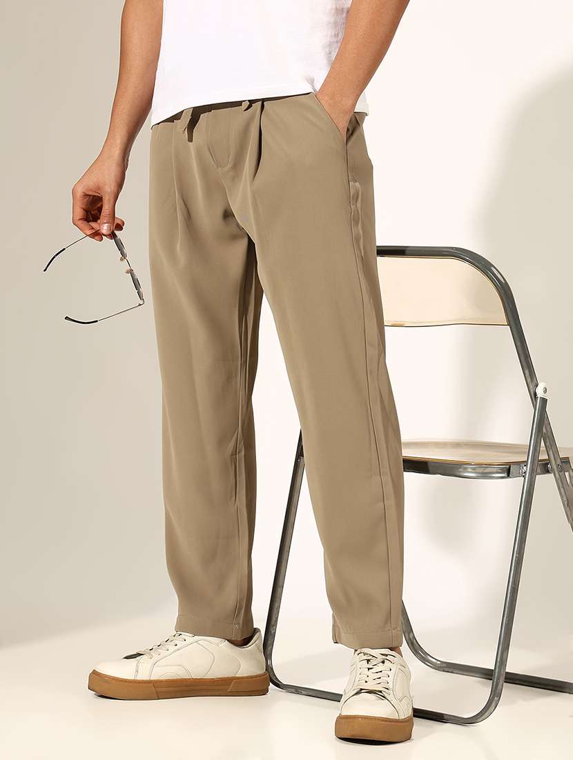 men solid mid rise straight chino trouser