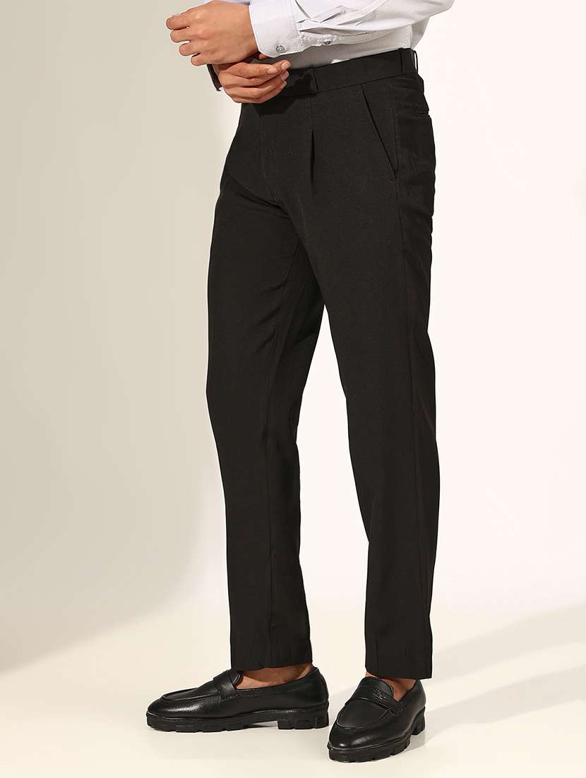 men solid low rise formal trouser