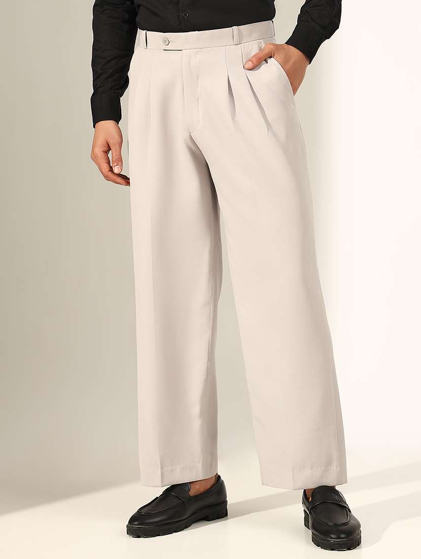 men solid low rise formal trouser