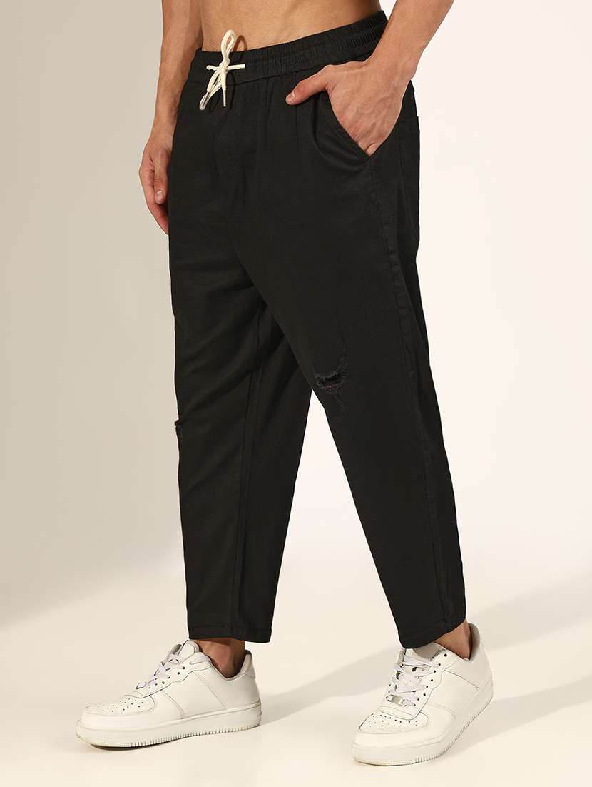 Men Solid Mid Rise Distressed Trouser - 22244251 -  Standard Image - 2