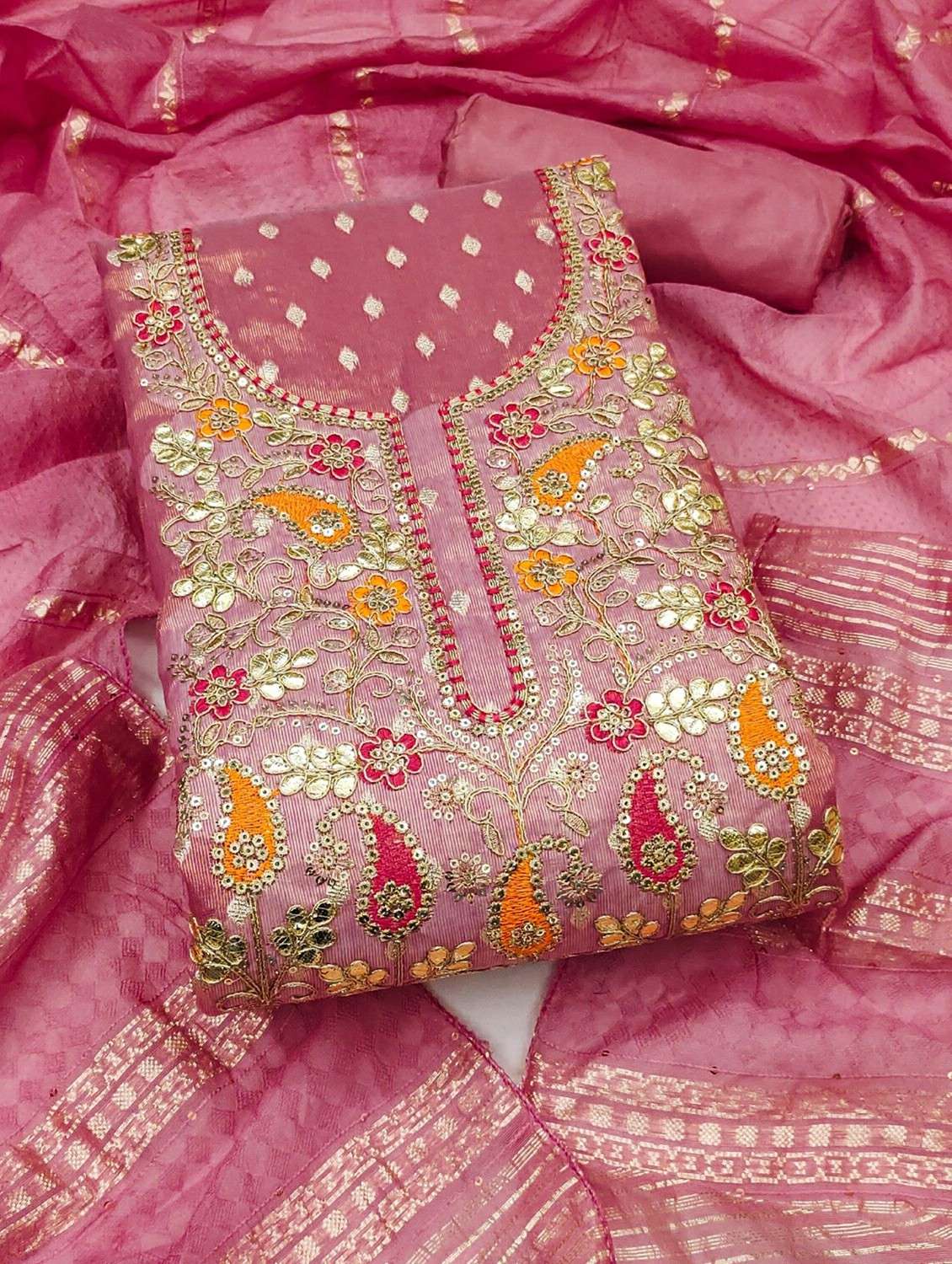 women self design embroidered unstitched suit set