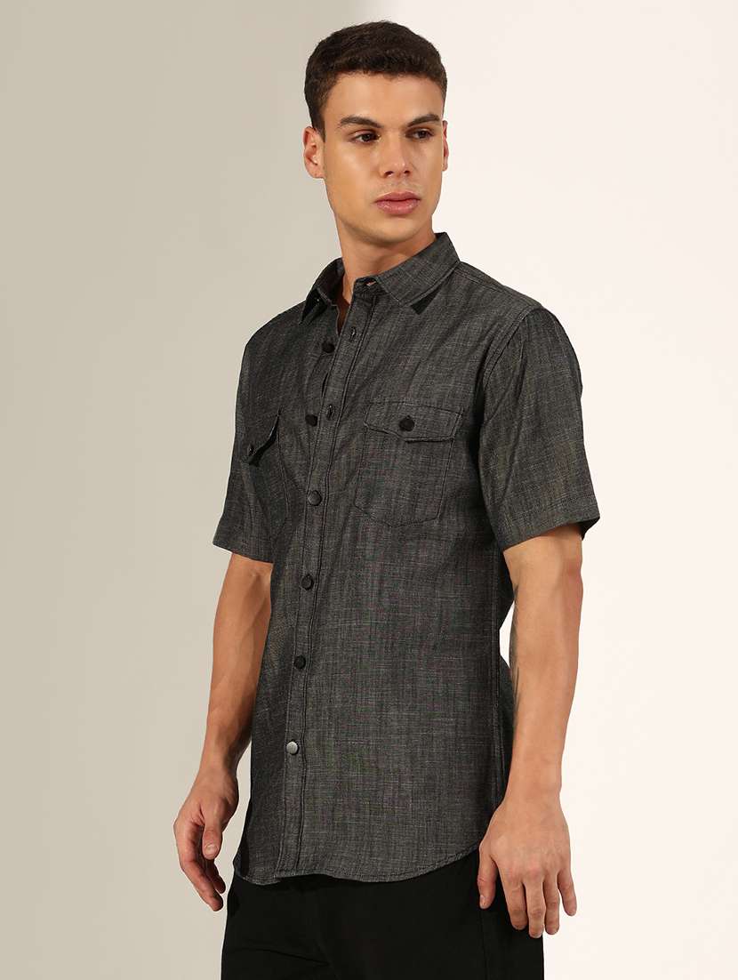 Men Solid Short Sleeve Regular Fit Casual Shirt - 22244268 -  Standard Image - 2