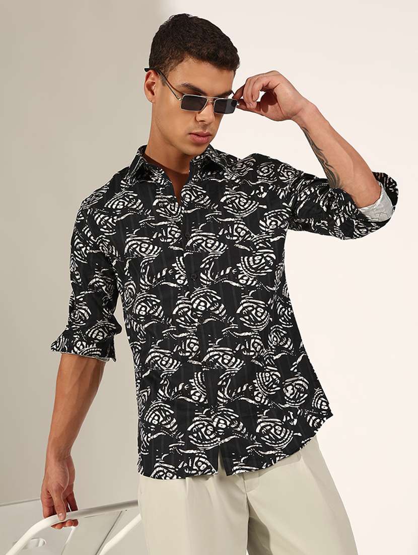 men anstract long sleeve regualr fit casual shirt