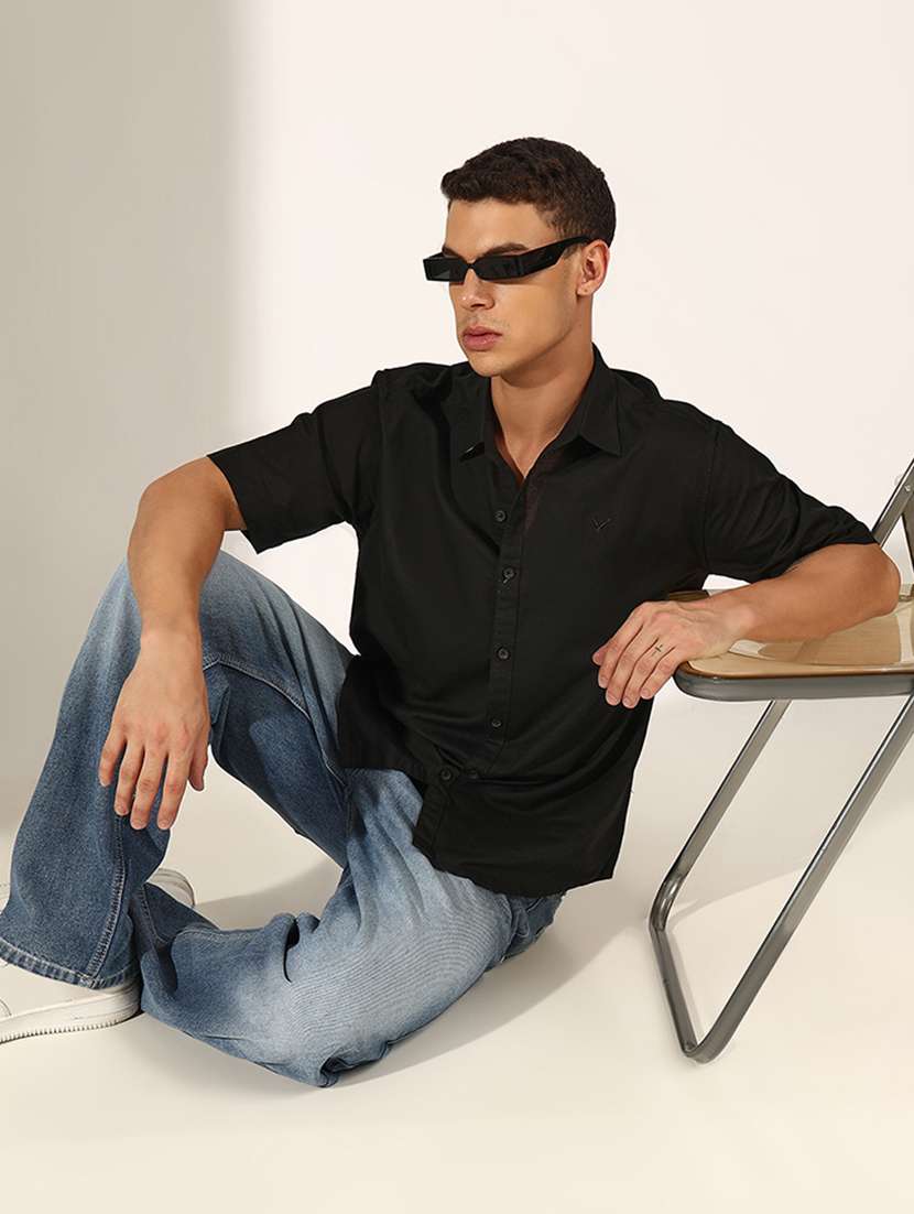 men solid short sleeve regular fit casual shirt