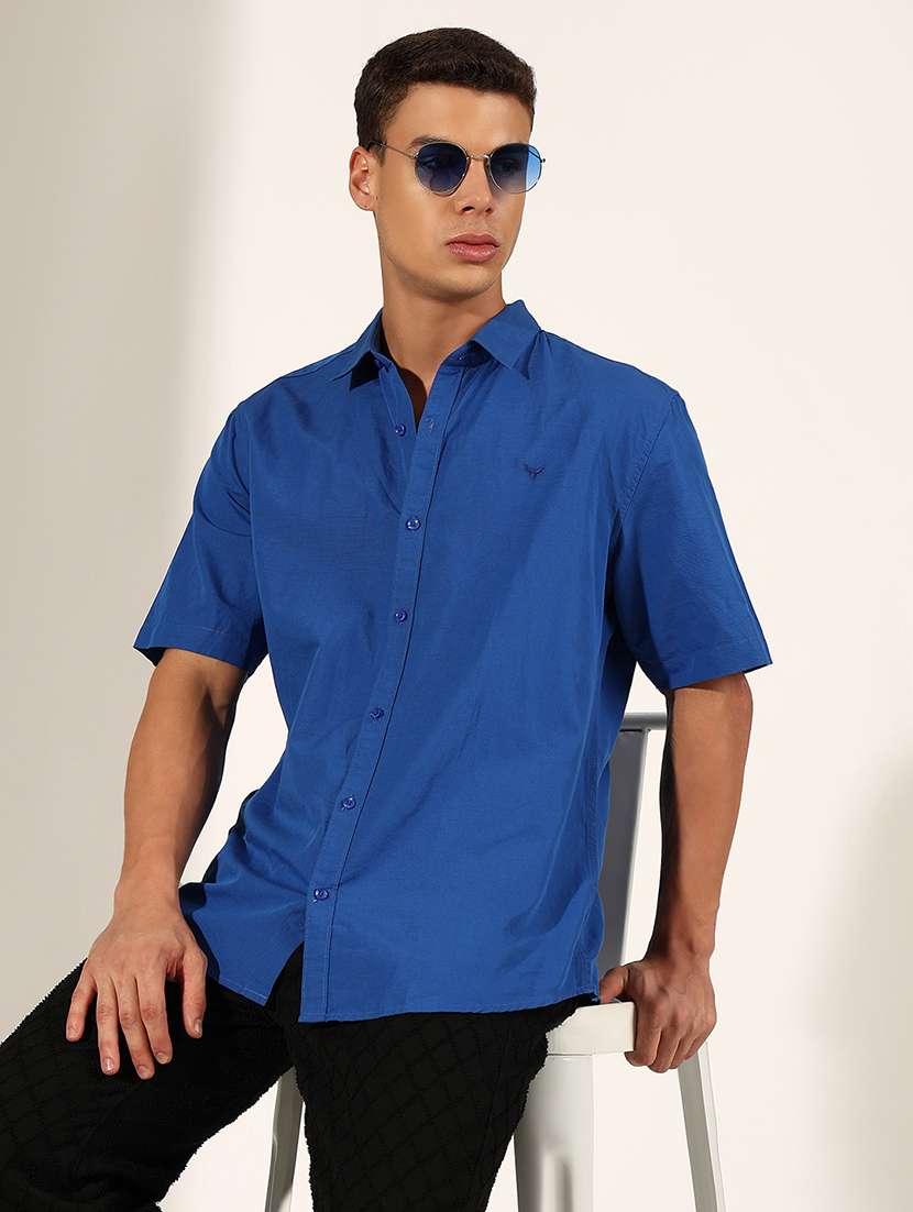 men solid short sleeve regular fit casual shirt