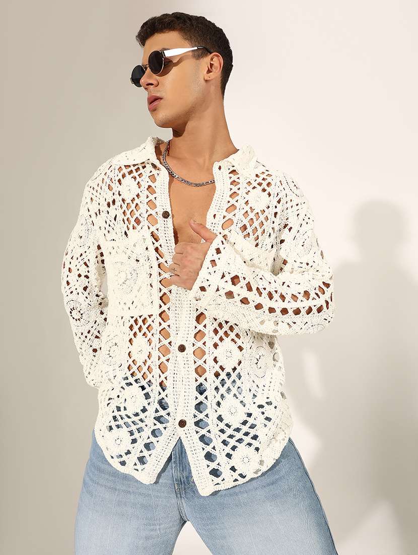 men self designed long sleeve loose fit shirt