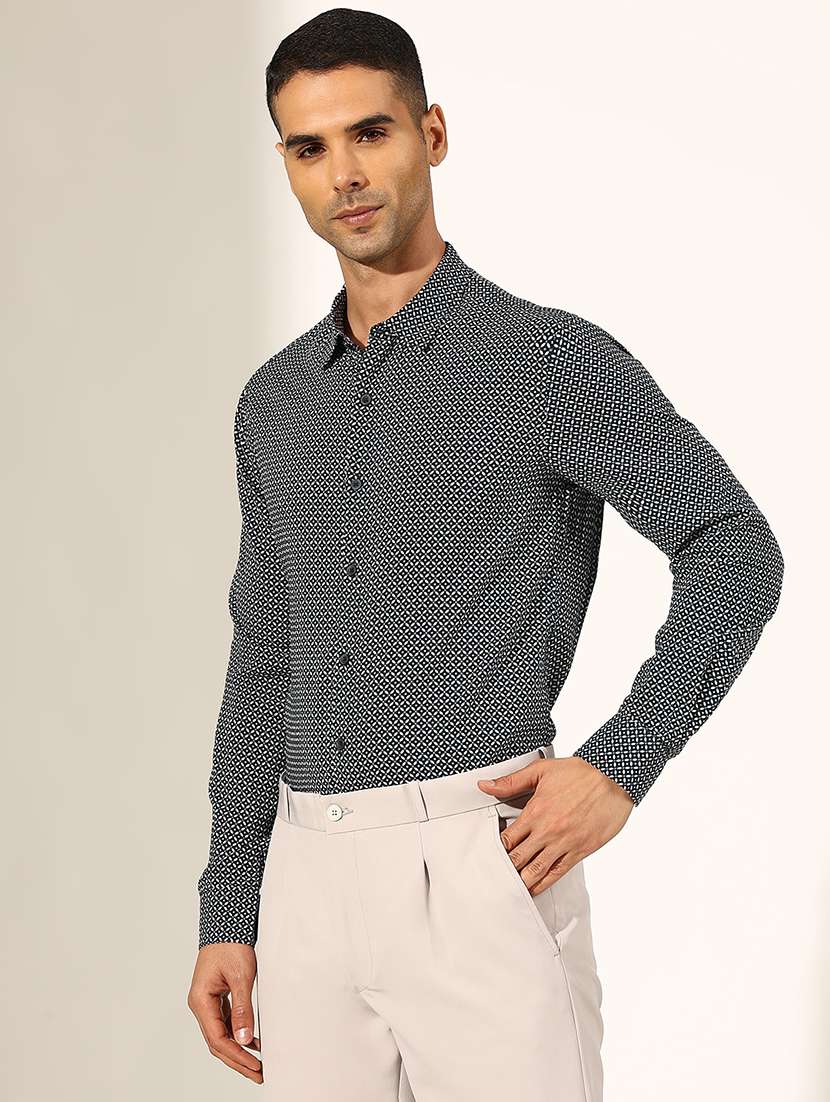men printed collared long sleeve slim fit shirt - 22244292 -  Standard Image - 2