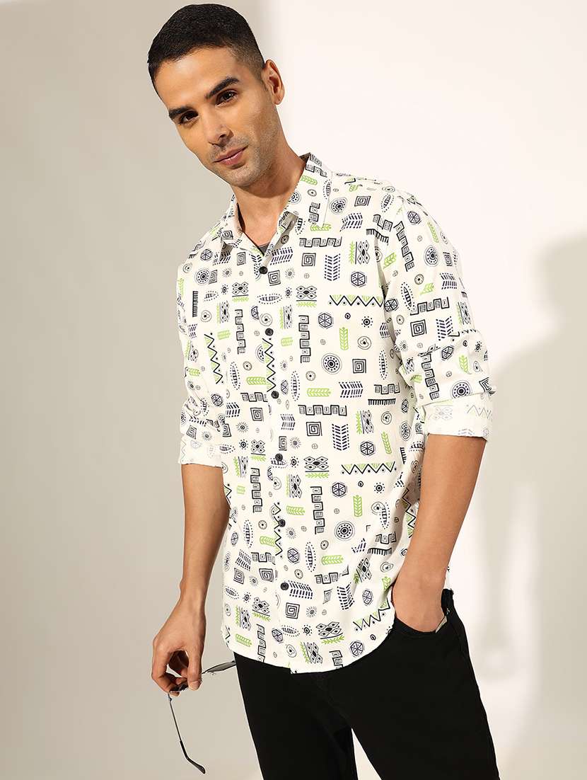 men printed long sleeve regular fit casual shirt