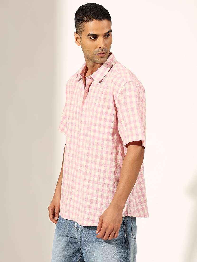 men checkered short sleeve loose fit shirt - 22244303 -  Standard Image - 2