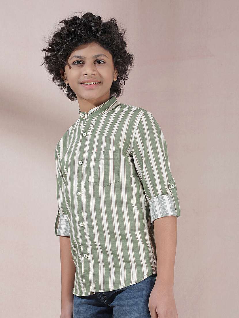 Boys Mandarin Collar Long Sleeve Shirt - 22244322 -  Standard Image - 2