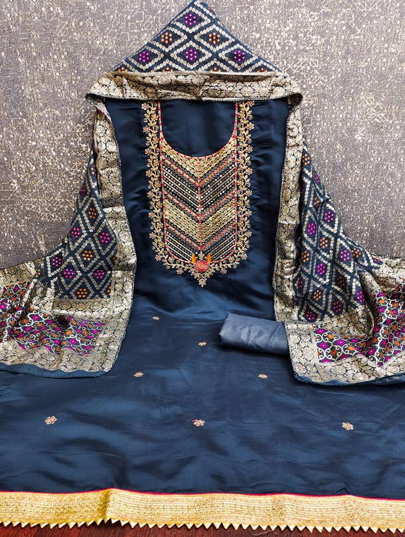Women Solid With Work Unstitched Suit Set - 22245359 -  Standard Image - 2