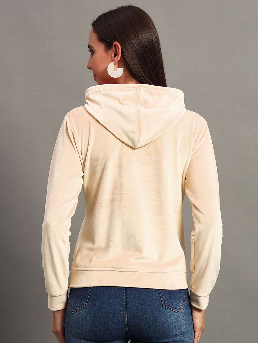  women solid long sleeve hooded sweatshirt - 22245700 -  Standard Image - 2