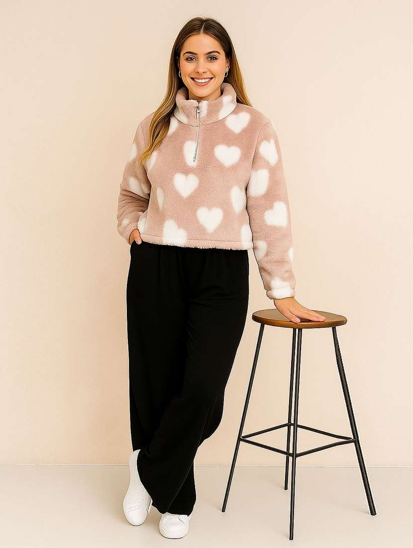 Women Self Designed Long Sleeve Stand Collar Sweatshirt - 22245714 -  Standard Image - 2