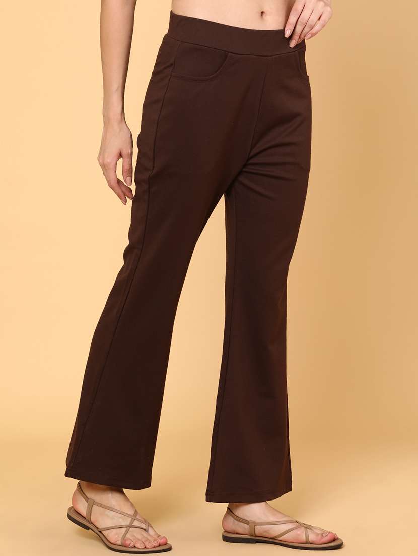 women solid mid rise bootcut trouser - 22246312 -  Standard Image - 2