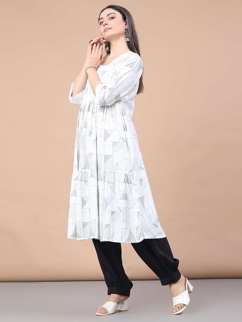 women printed three quarter sleeve kurta - 22246342 -  Standard Image - 2