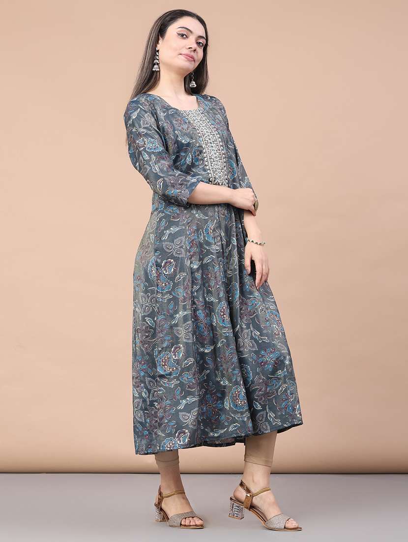 women printed three quarter sleeve kurta - 22246343 -  Standard Image - 2