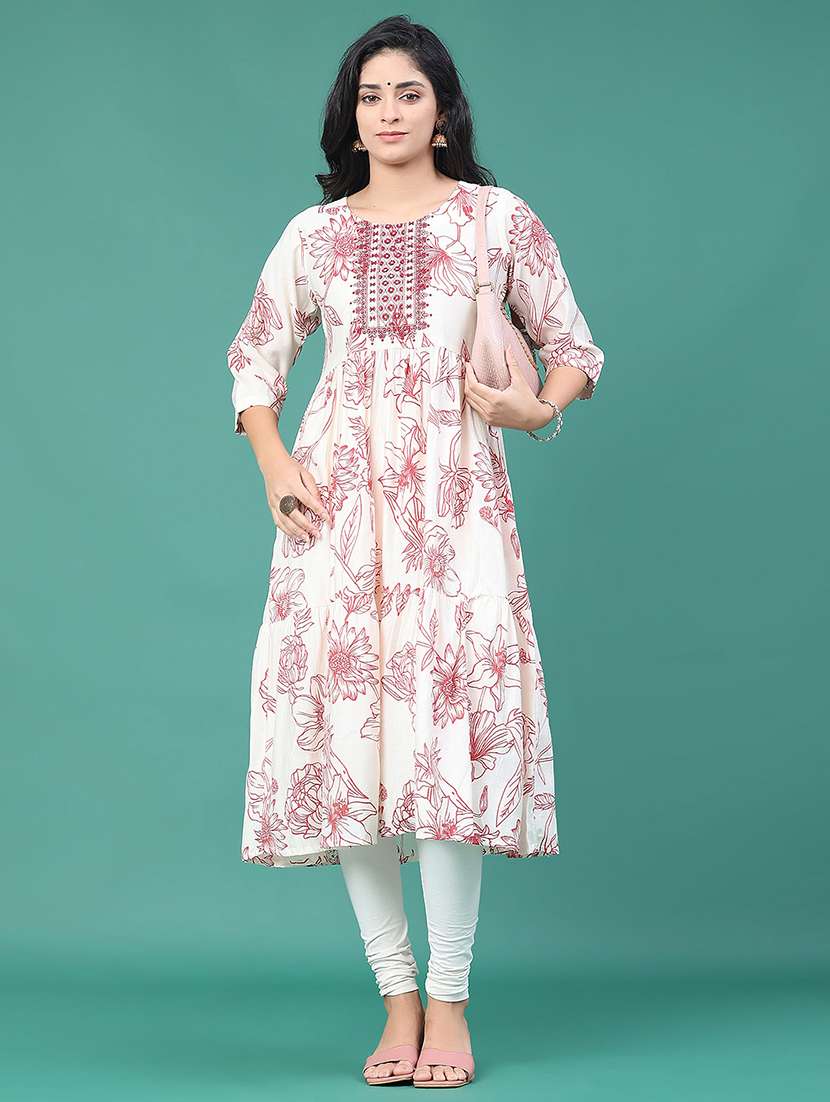 women printed three quarter sleeve kurta leggings set