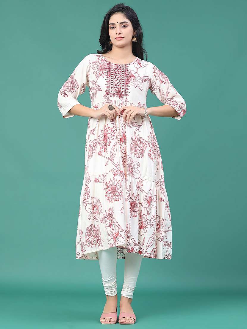 women printed three quarter sleeve kurta leggings set - 22246348 -  Standard Image - 2