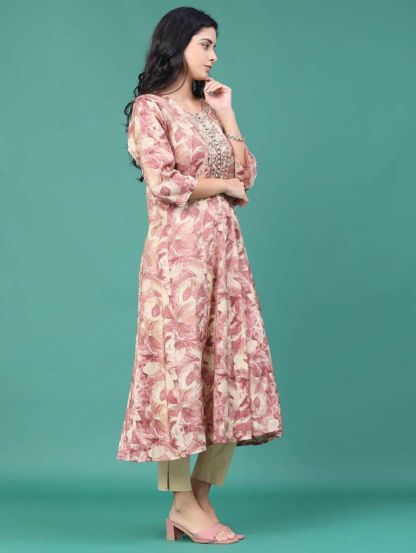 women printed three quarter sleeve kurta pant set - 22246350 -  Standard Image - 2