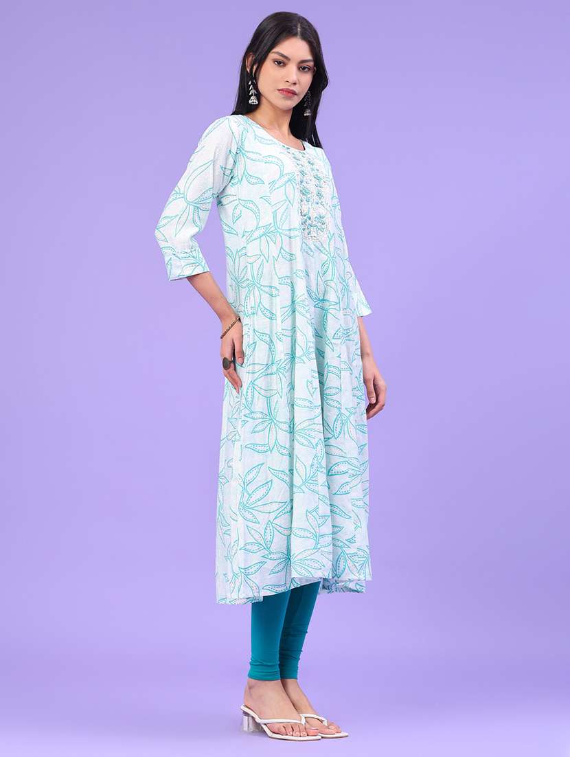 women printed three quarter sleeve kurta - 22246353 -  Standard Image - 2