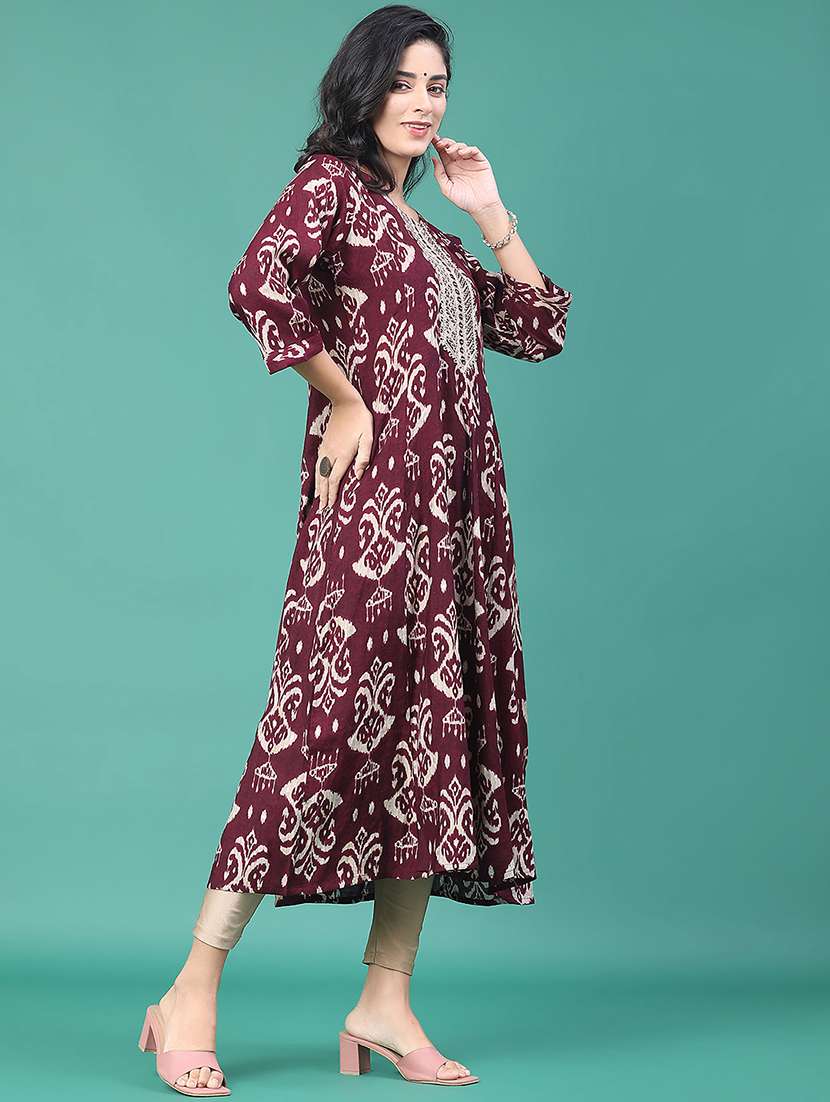 women printed three quarter sleeve kurta leggings set - 22246357 -  Standard Image - 2