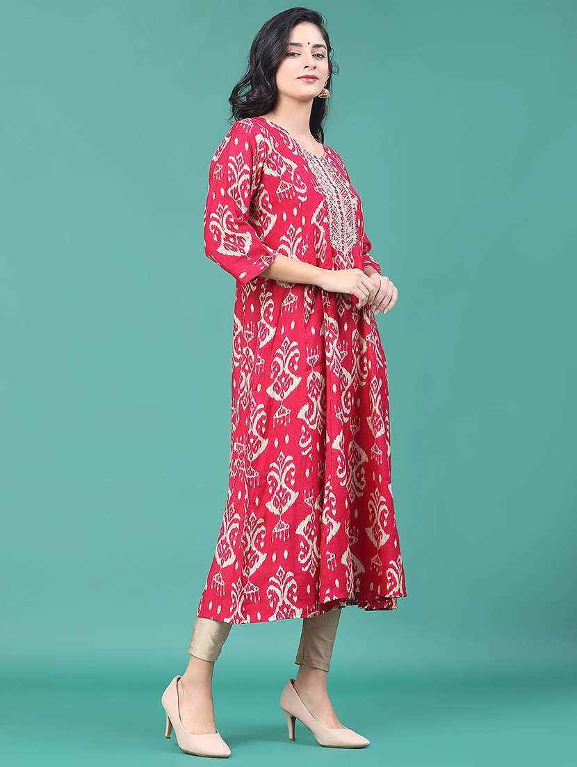 women printed three quarter sleeve kurta leggings set - 22246358 -  Standard Image - 2