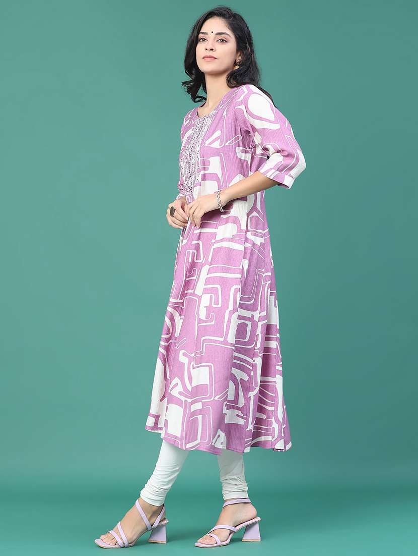 women printed three quarter sleeve kurta leggings set - 22246361 -  Standard Image - 2