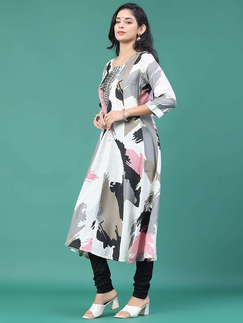 women printed three quarter sleeve kurta leggings set - 22246362 -  Standard Image - 2