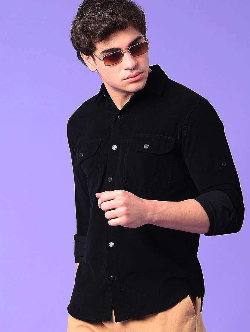 men solid collared long sleeve shirt